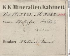 Etiketten zu Malachit (NHMW-MIN-An323)